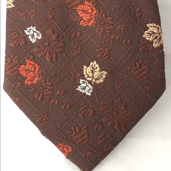 Vintage Oleg Cassini Brown Men Neck Tie Floral As Is - Picture 3 of 11